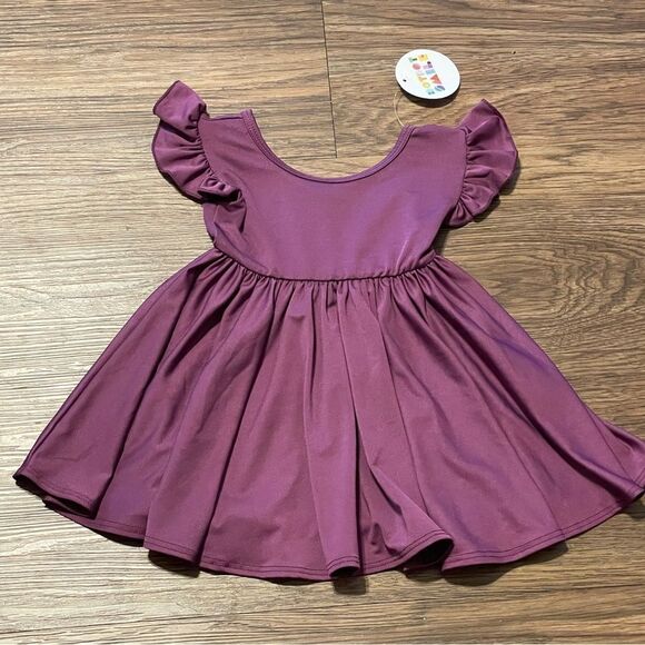 NWT Dot Dot Smile Ruffle Short Sleeve Twirl Dress Purple Size 6-12 Months - Picture 1 of 10